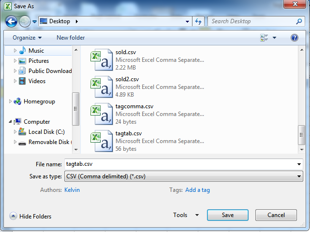 AccPal accounting - CSV in excel